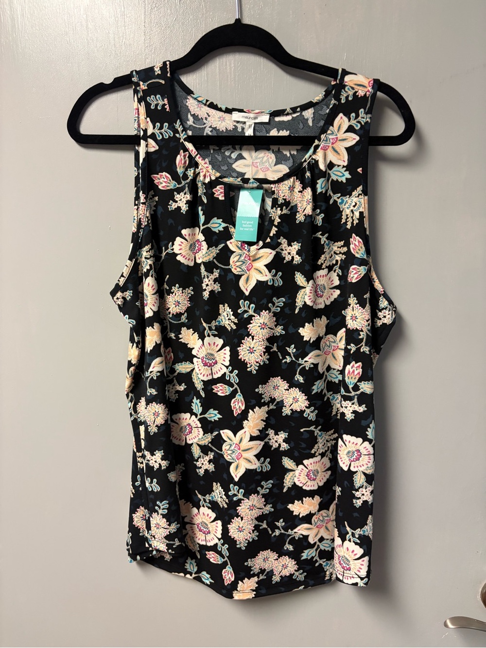 Maurice’s Women's Floral Sleeveless Tank Top - Black/Pastel. Size 1X